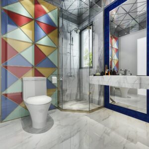 modern bathroom with colorful tile decor