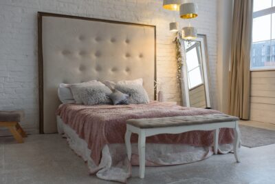 Comfortable bed with pillows 