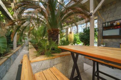 Modern restaurant terrace interior 